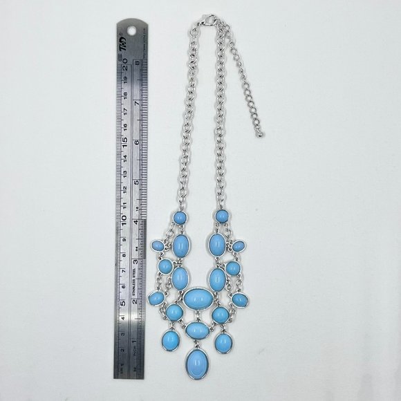 Baby Blue Shiny Silver Tone Small Bib Statement 14” Choker Necklace - Picture 4 of 6